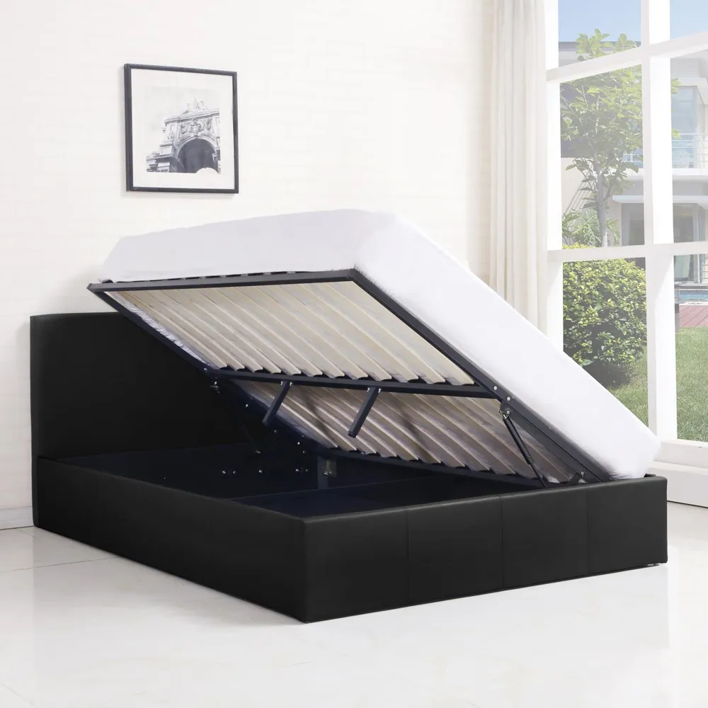 Single Ottoman Bed with Storage - Black, Faux Leather