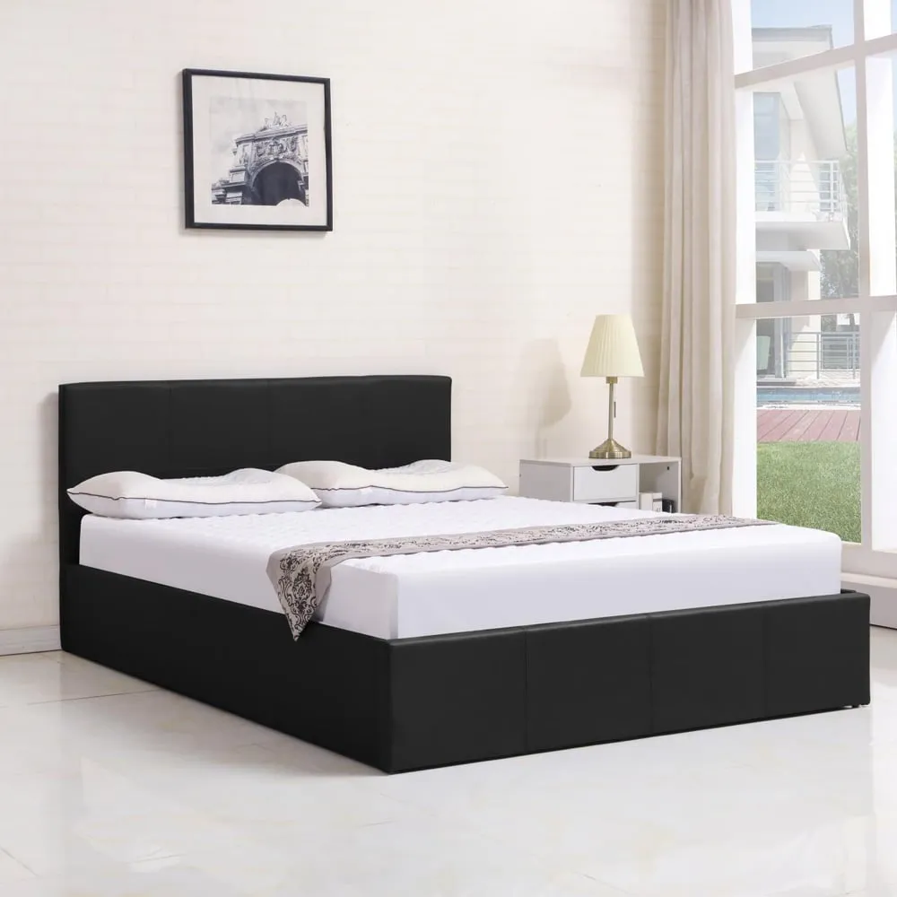Single Ottoman Bed with Storage - Black, Faux Leather image