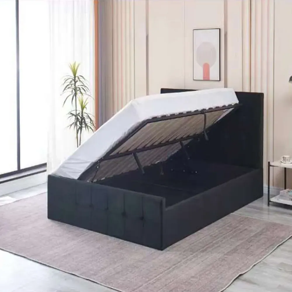 Single Ottoman Bed with Storage - Black, Velvet