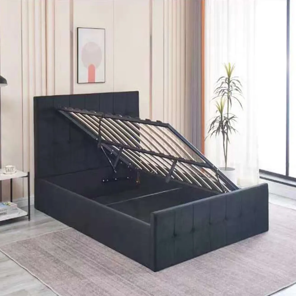 Single Ottoman Bed with Storage - Black, Velvet