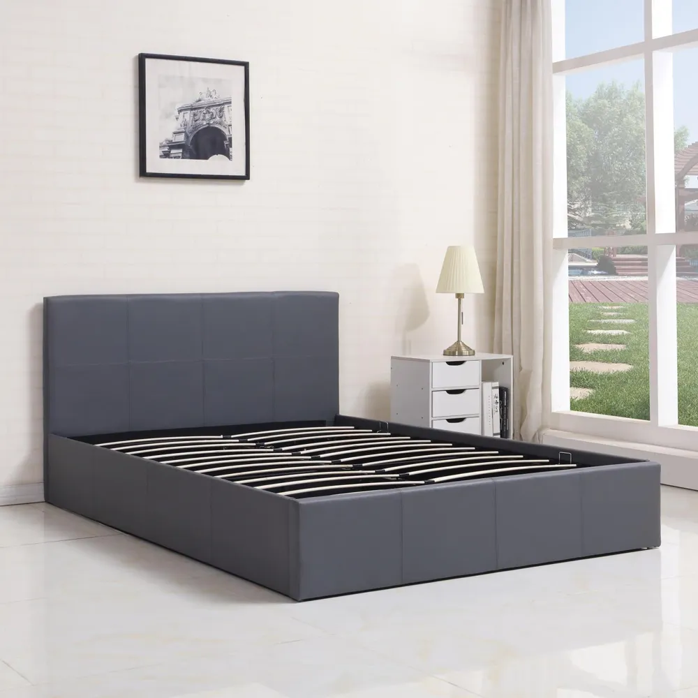Single Ottoman Bed with Storage - Grey, Faux Leather