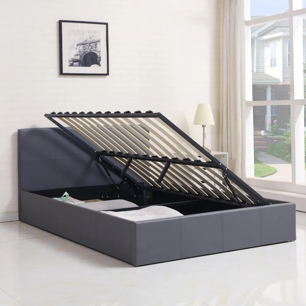 Single Ottoman Bed with Storage - Grey, Faux Leather