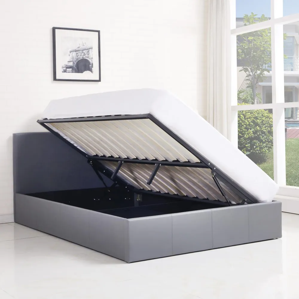 Single Ottoman Bed with Storage - Grey, Faux Leather