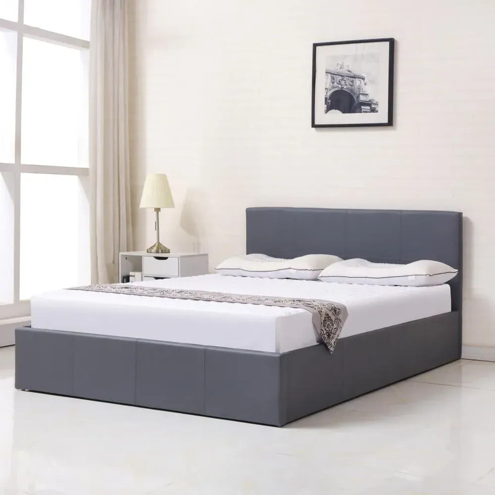 Single Ottoman Bed with Storage - Grey, Faux Leather