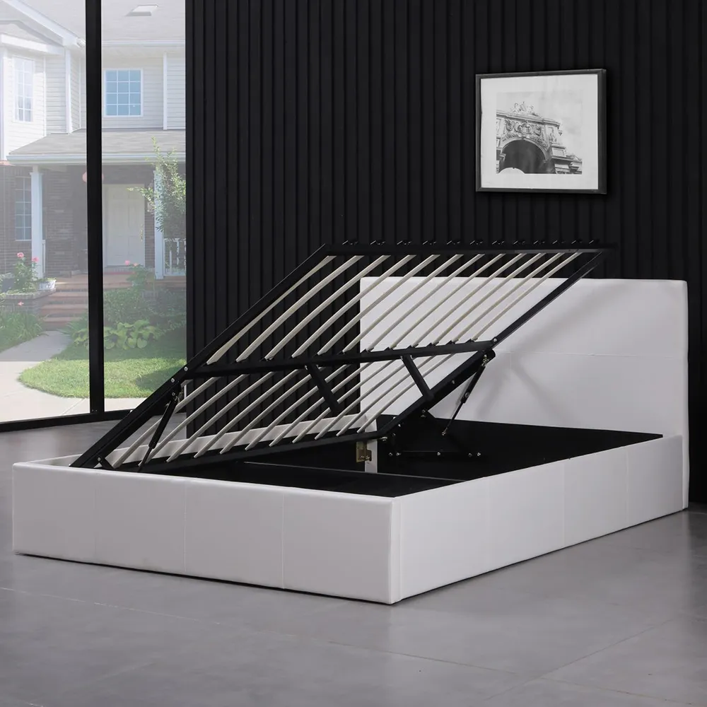 Single Ottoman Bed with Storage - White, Faux Leather