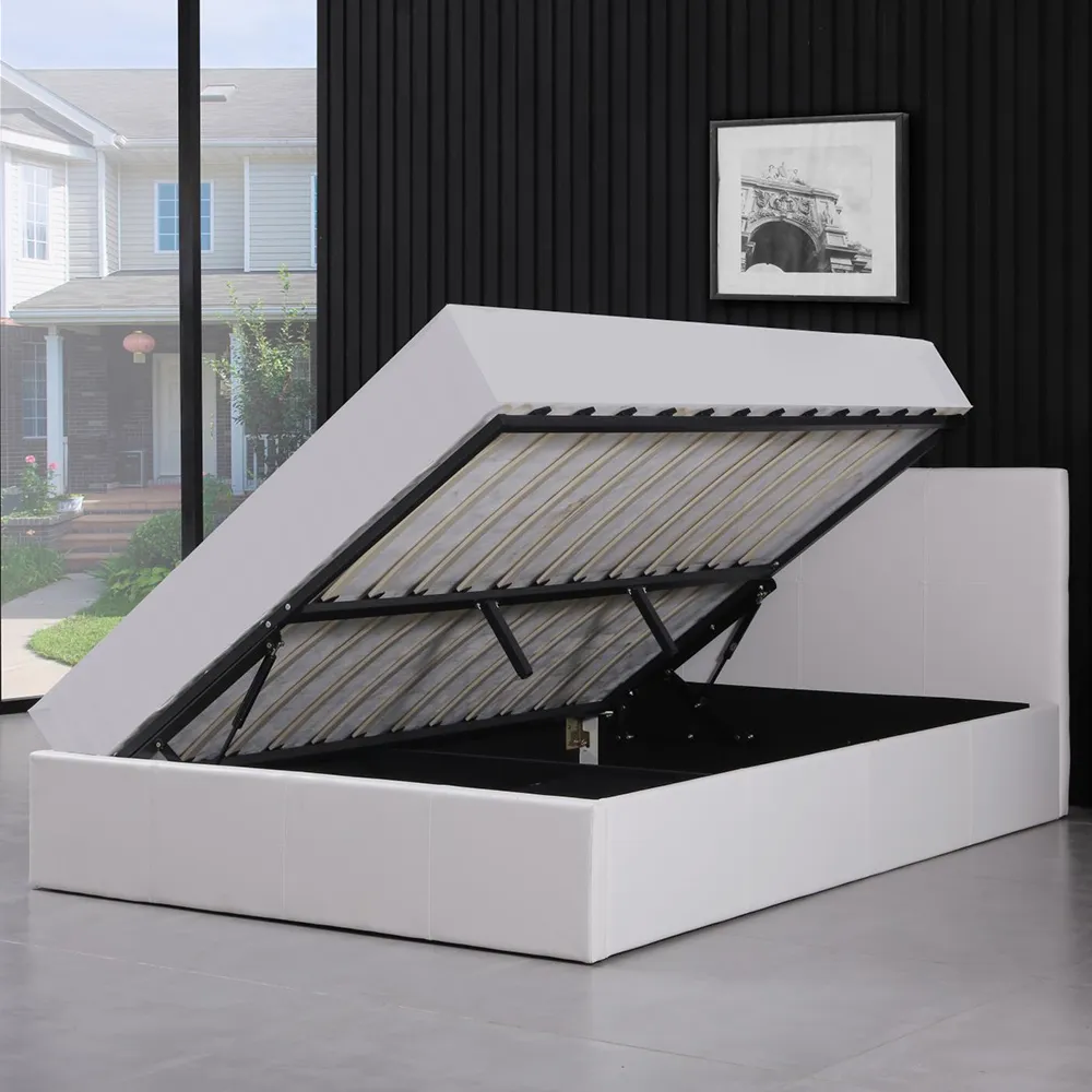 Single Ottoman Bed with Storage - White, Faux Leather