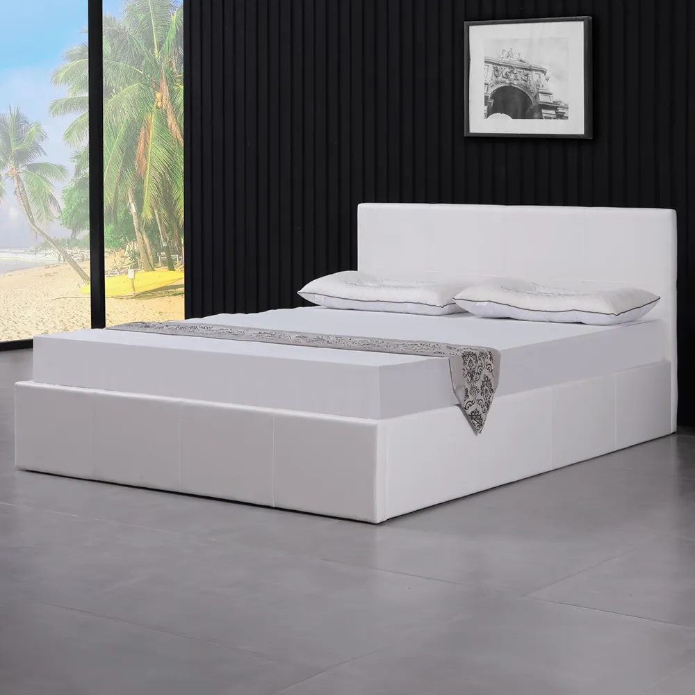 Single Ottoman Bed with Storage - White, Faux Leather