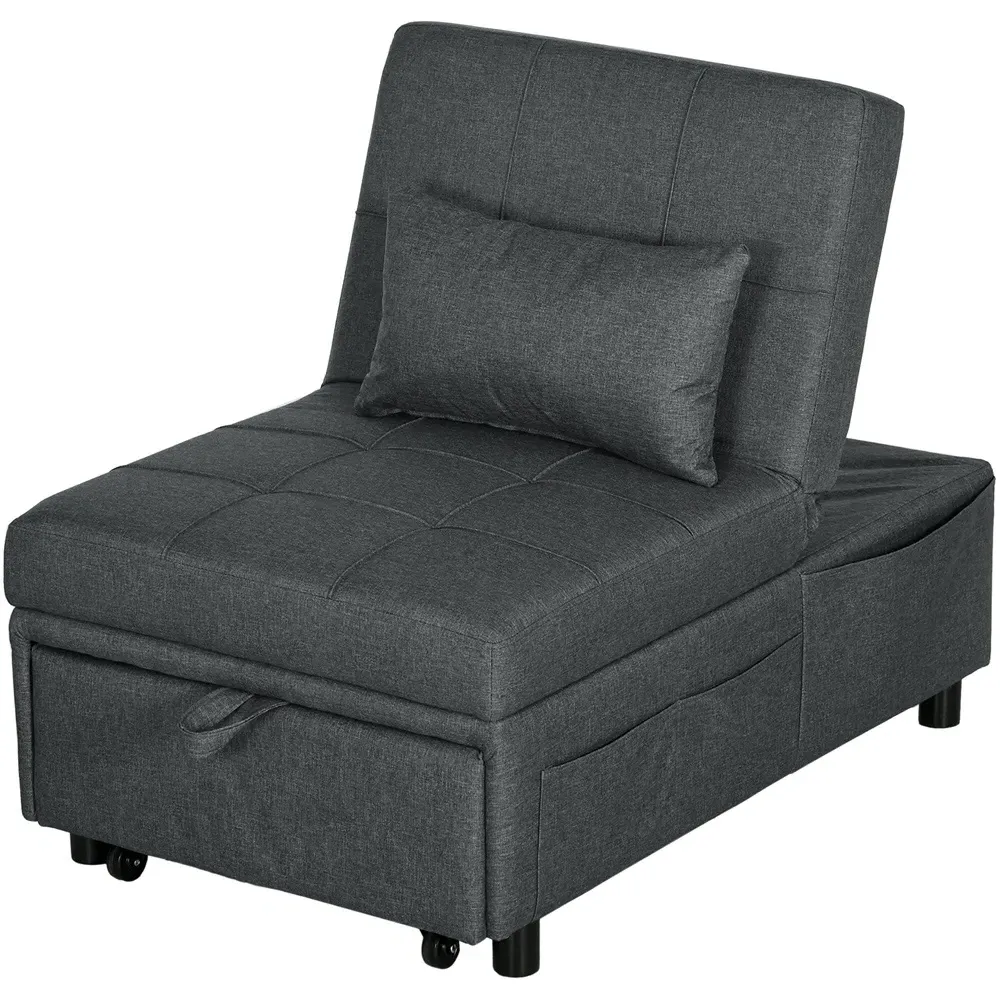 Single Recliner Chair Bed with Wheels - Grey, Linen