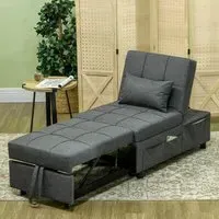 Single Recliner Chair Bed with Wheels - Grey, Linen