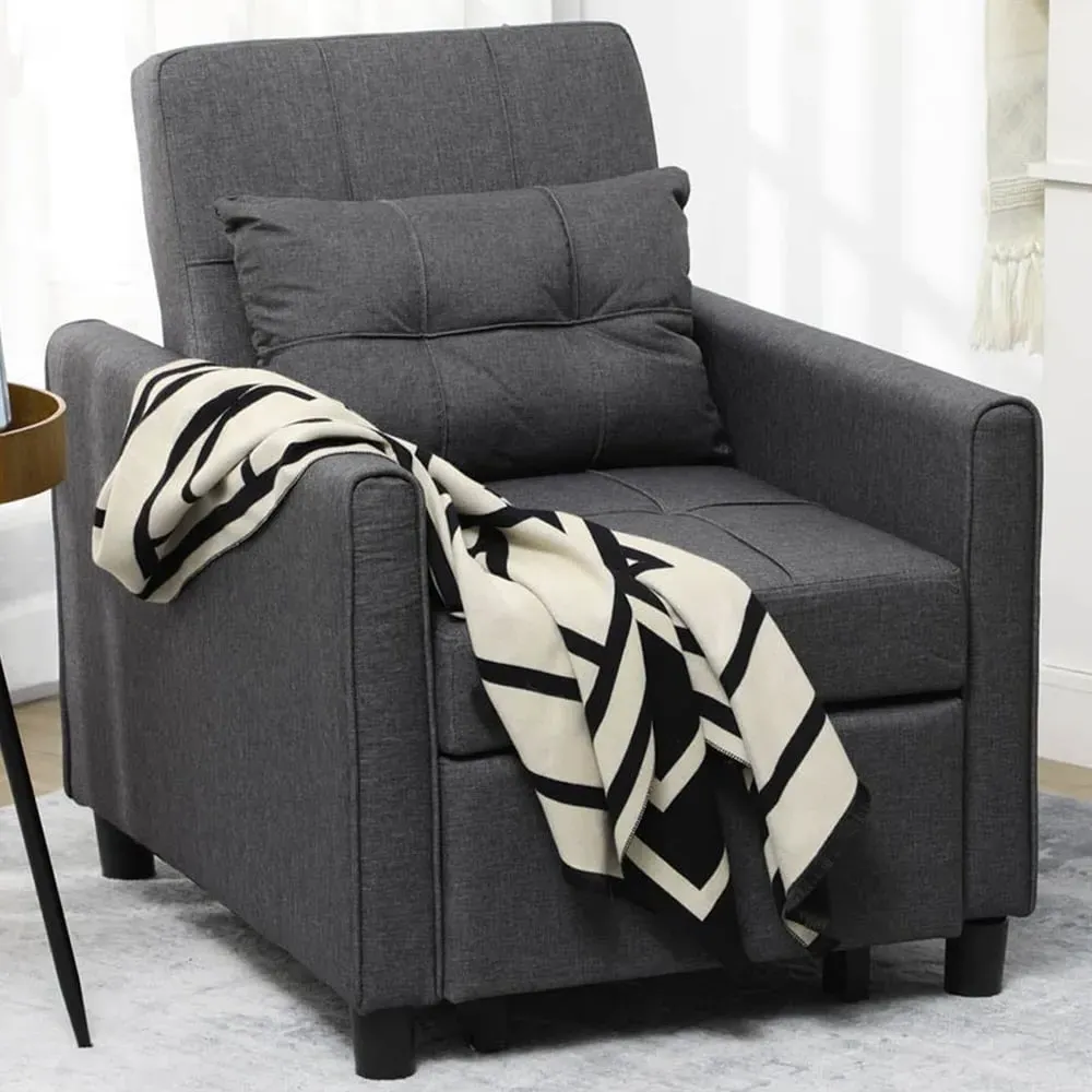 Single Seater Pull Out Sofa Bed - Grey, Linen image