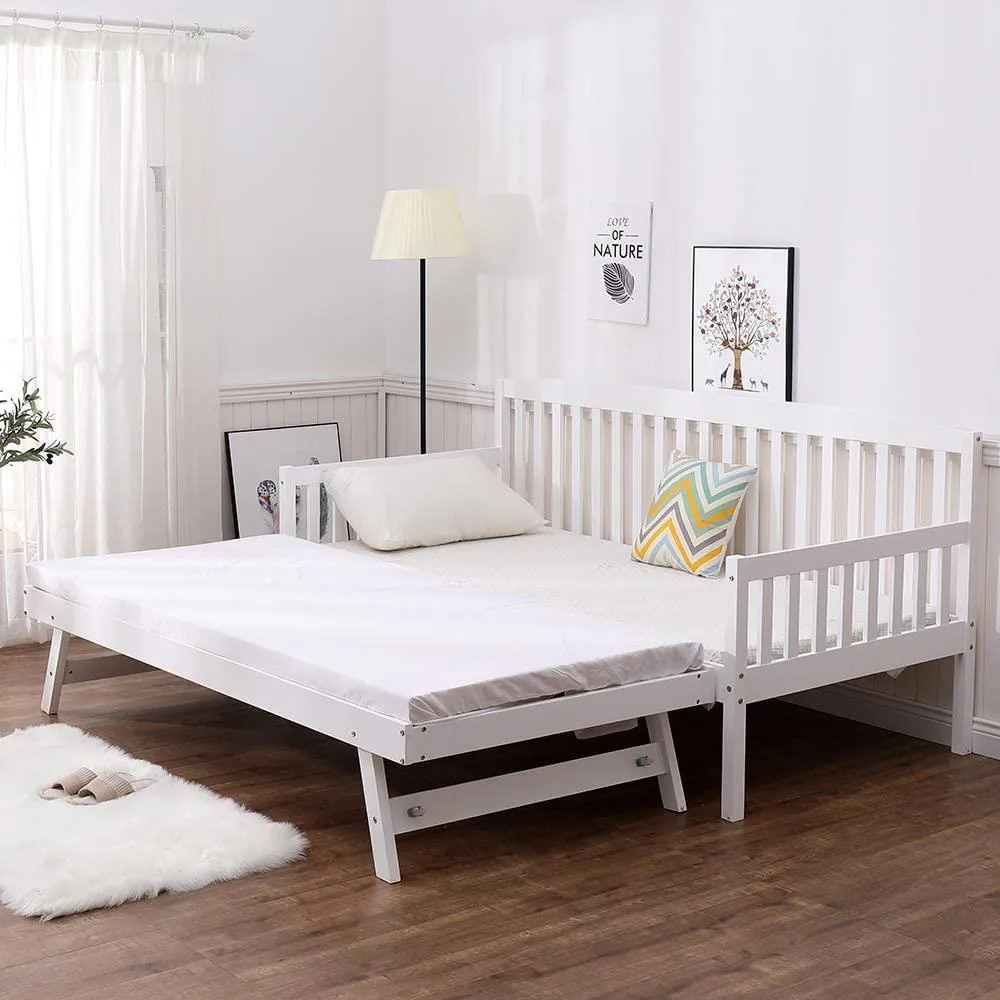 Single Shaker Day Bed with Trundle and 2 Mattresses - White, Wood