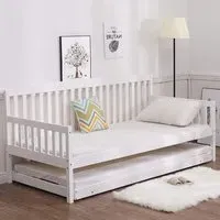 Single Shaker Day Bed with Trundle and 2 Mattresses - White, Wood