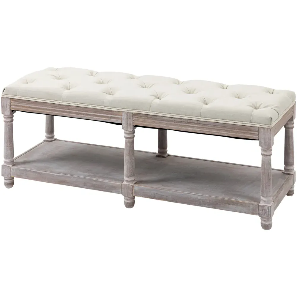 Single Shelf Button Tufted Storage Stool - Cream