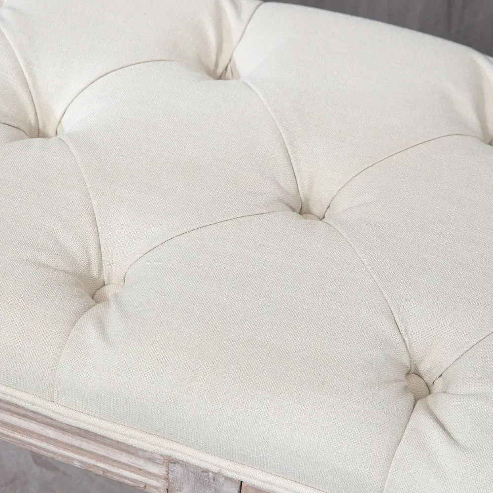 Single Shelf Button Tufted Storage Stool - Cream