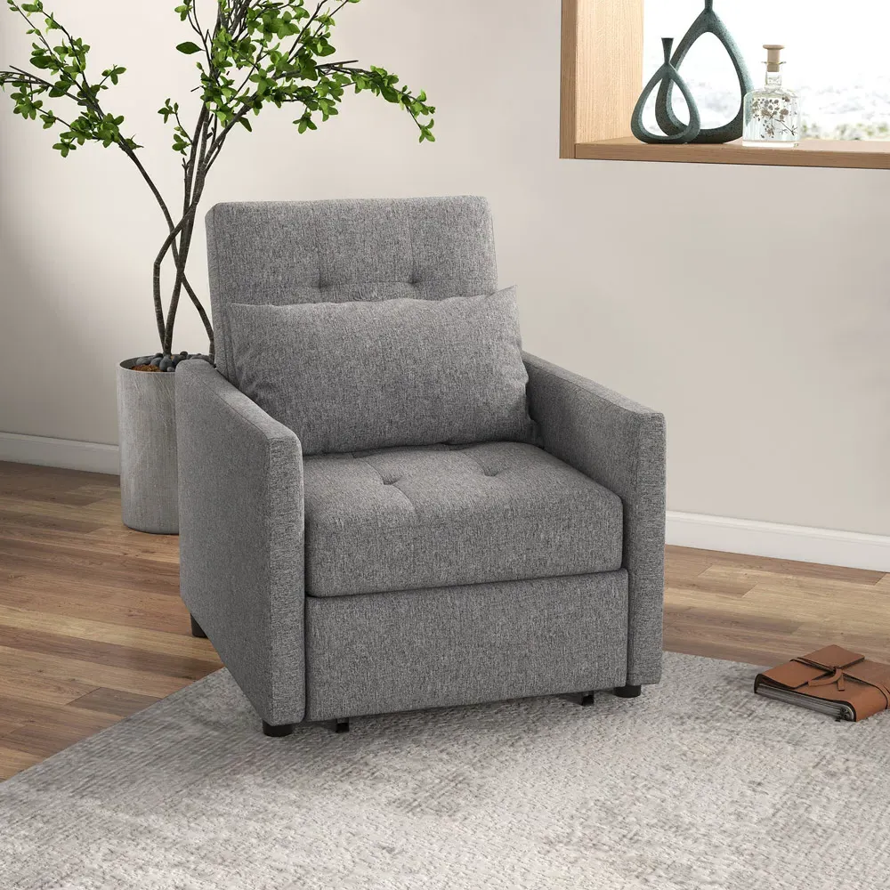 Single Sleeper Chair Bed with Footrest - Grey, Fabric