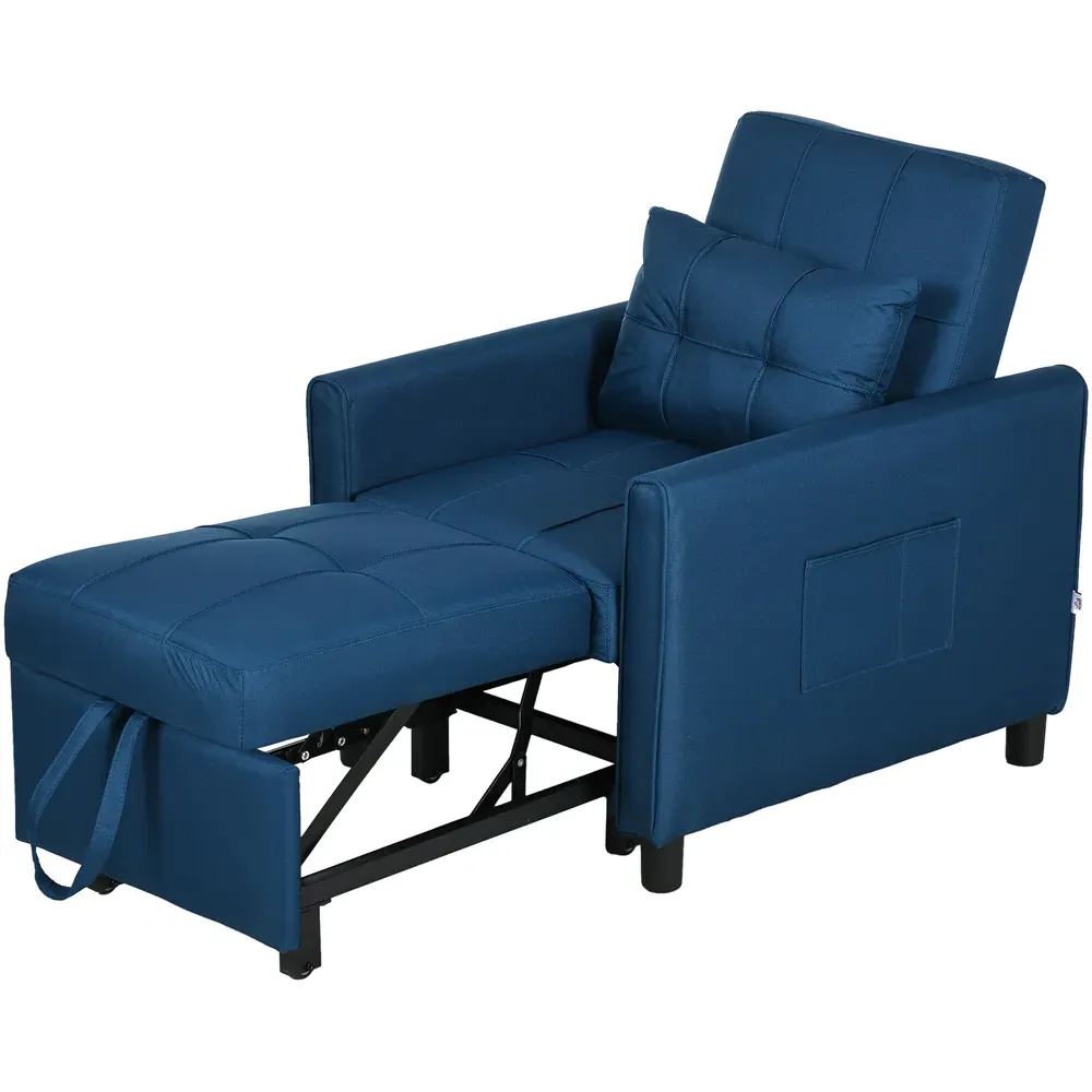 Single Sleeper Chair Bed with Storage - Blue, Linen