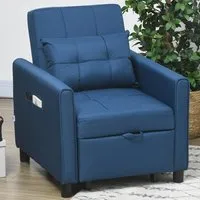 Single Sleeper Chair Bed with Storage - Blue, Linen