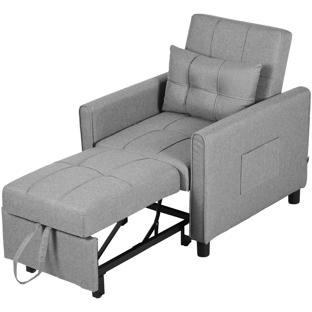 Single Sleeper Chair Bed with Storage - Light Grey, Linen