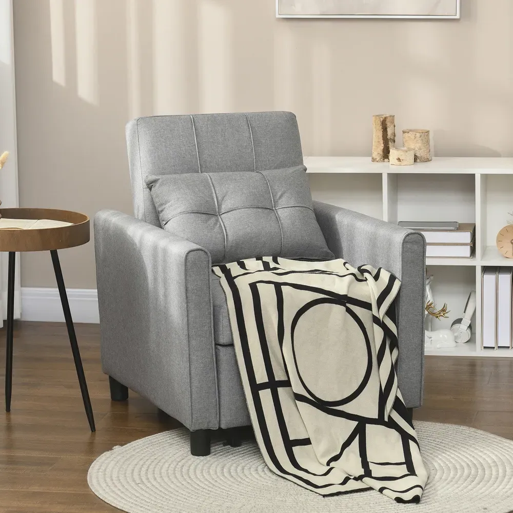 Single Sleeper Chair Bed with Storage - Light Grey, Linen