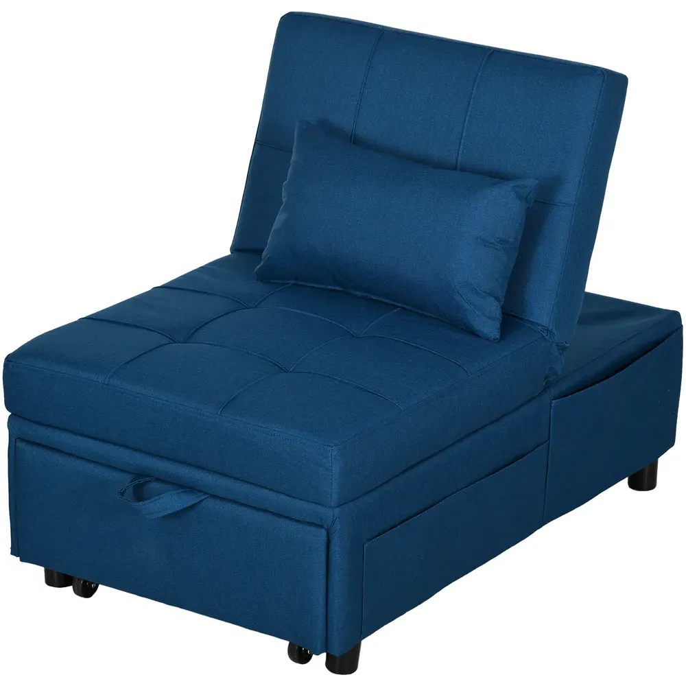 Single Sleeper Recliner Chair Bed - Blue, Linen