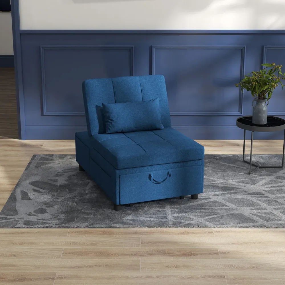 Single Sleeper Recliner Chair Bed - Blue, Linen