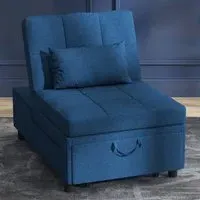 Single Sleeper Recliner Chair Bed - Blue, Linen