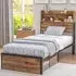 Single Steel Bed Frame with Storage - Brown