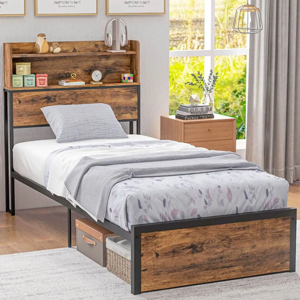 Single Steel Bed Frame with Storage - Brown image