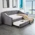 Single Tufted Day Bed with Trundle & 2 Mattresses - Grey, Velvet