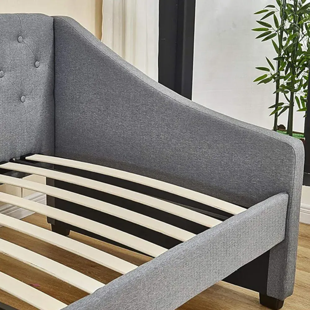 Single Tufted Day Bed with Trundle - Grey, Fabric