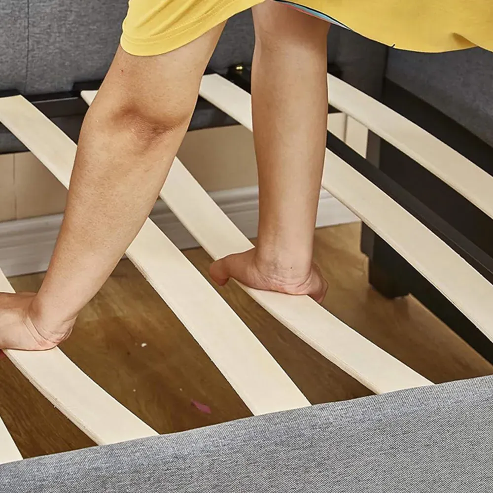 Single Tufted Day Bed with Trundle - Grey, Fabric