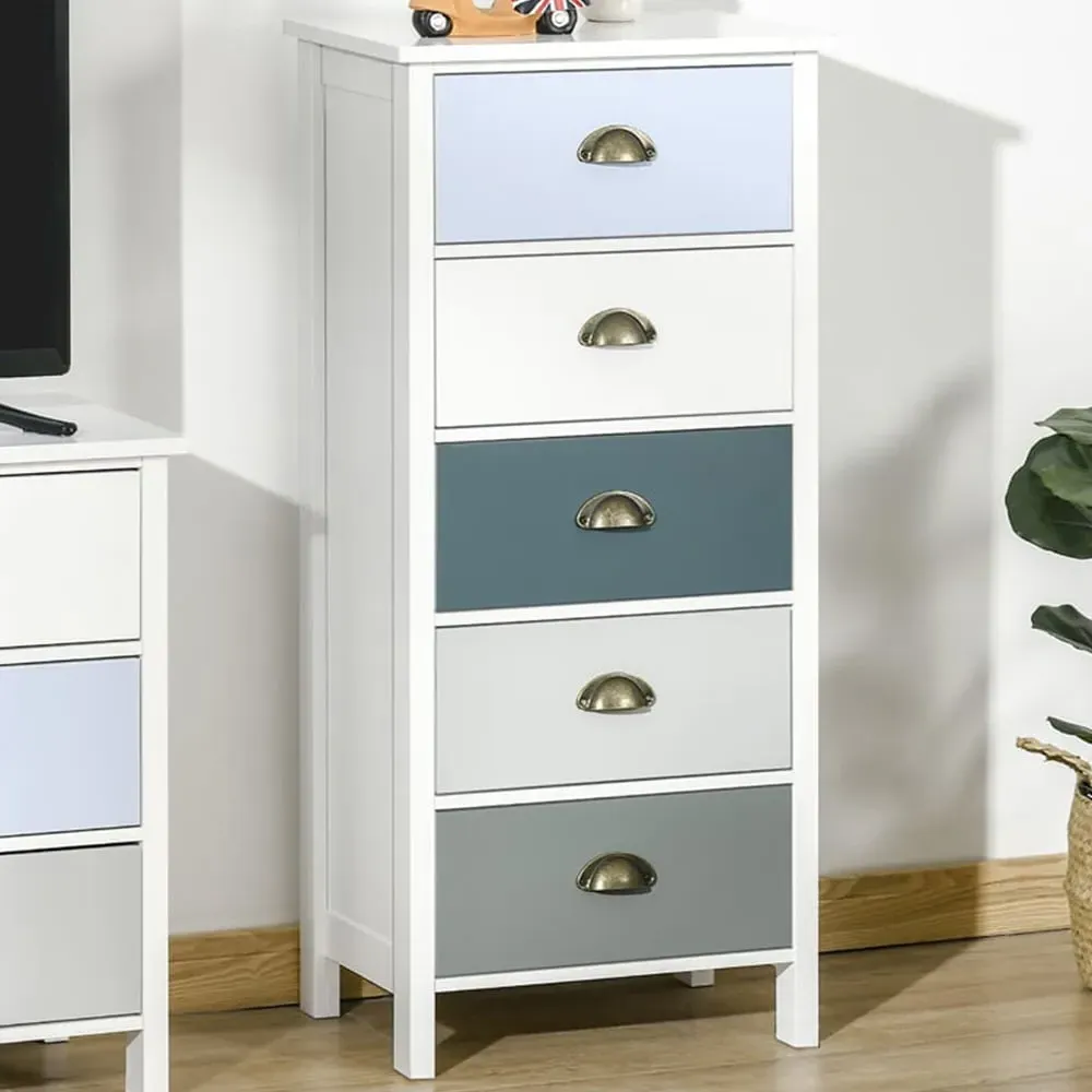 Slim 5 Drawer Chest of Drawers - Multicolour, MDF