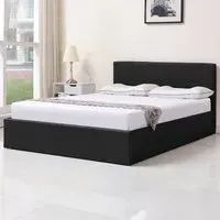 Small Double Ottoman Bed with Mattress - Black, Faux Leather