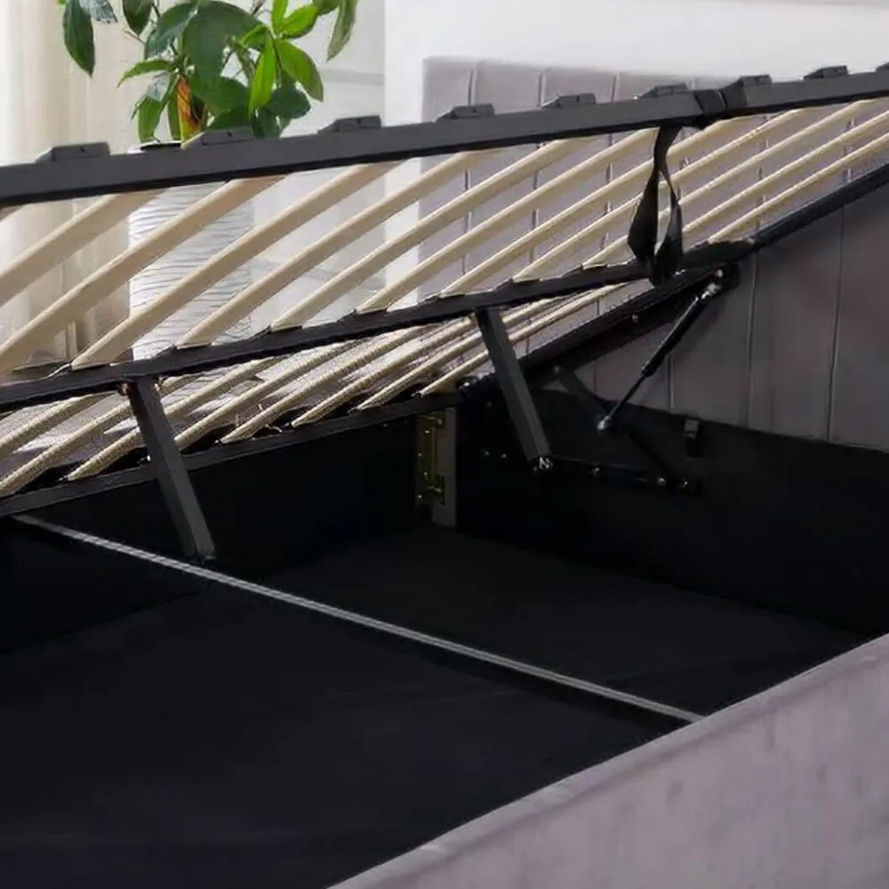 Small Double Ottoman Bed with Mattress - Grey, Velvet