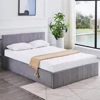 Small Double Ottoman Bed with Mattress - Grey, Velvet