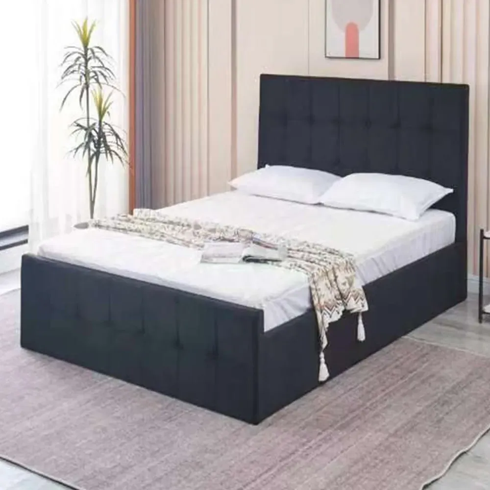 Small Double Ottoman Bed with Storage - Black, Velvet