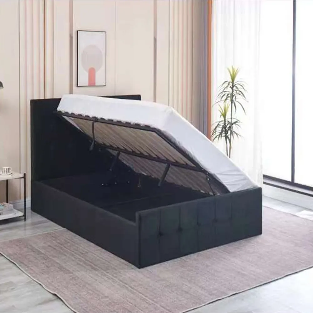 Small Double Ottoman Bed with Storage - Black, Velvet