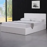 Small Double Ottoman Bed with Storage - White, Faux Leather