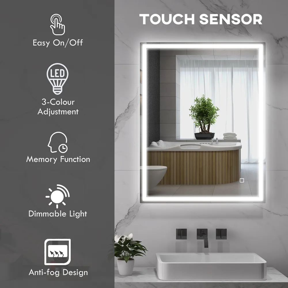 Smart Touch LED Bathroom Mirror 90x70cm - Silver