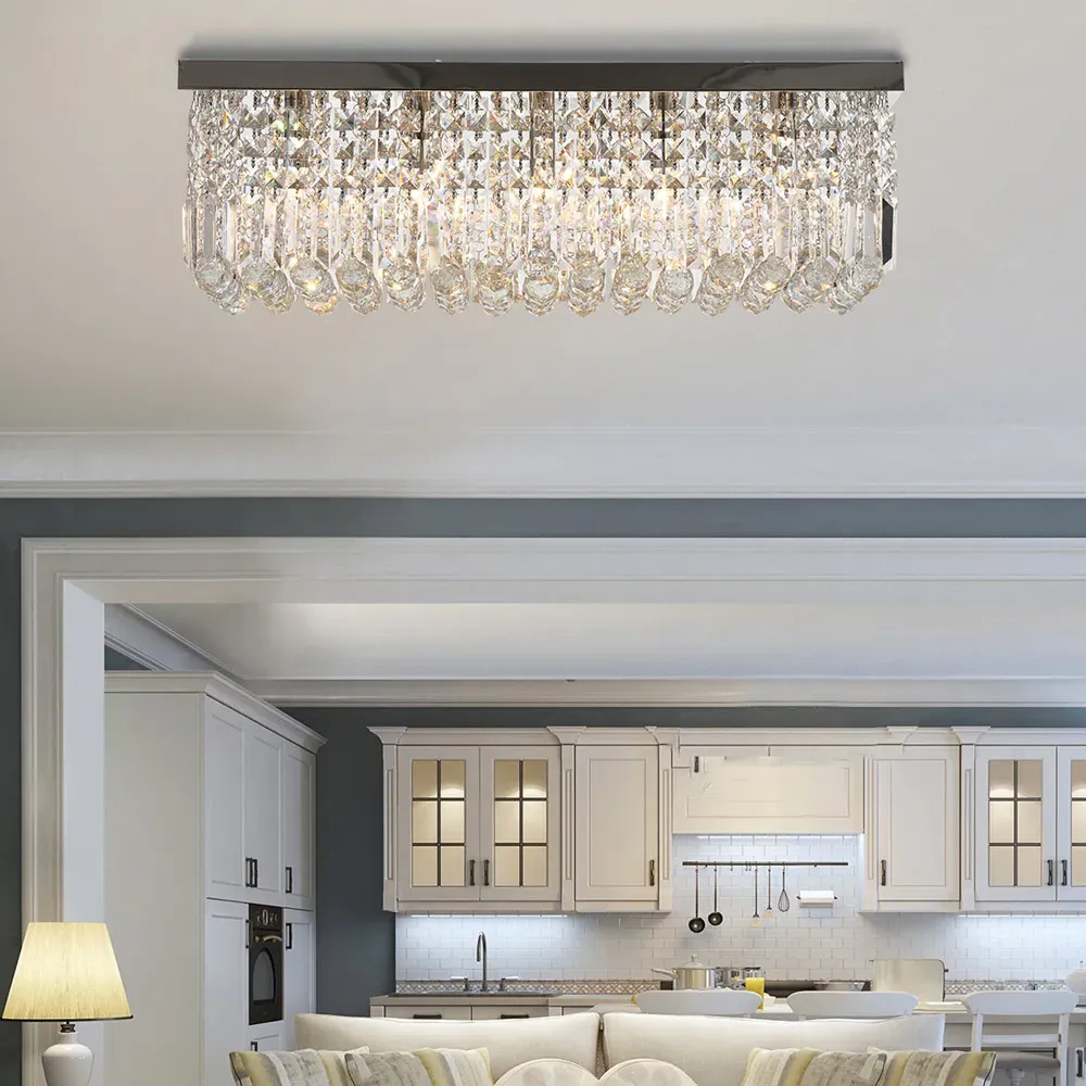 Square Crystal Ceiling Light - Silver