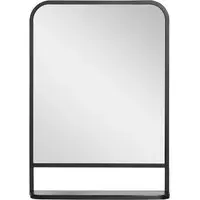 Square Wall Mirror with Shelf - Black