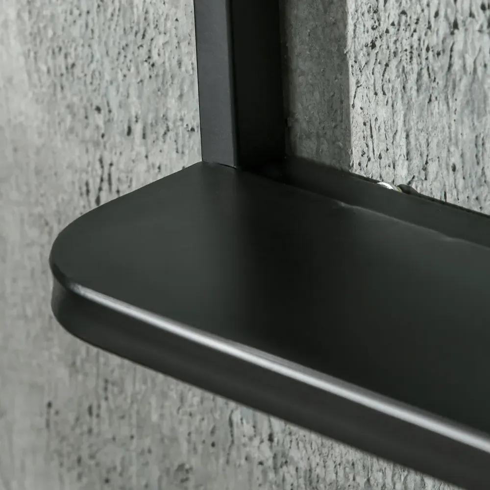 Square Wall Mirror with Shelf - Black