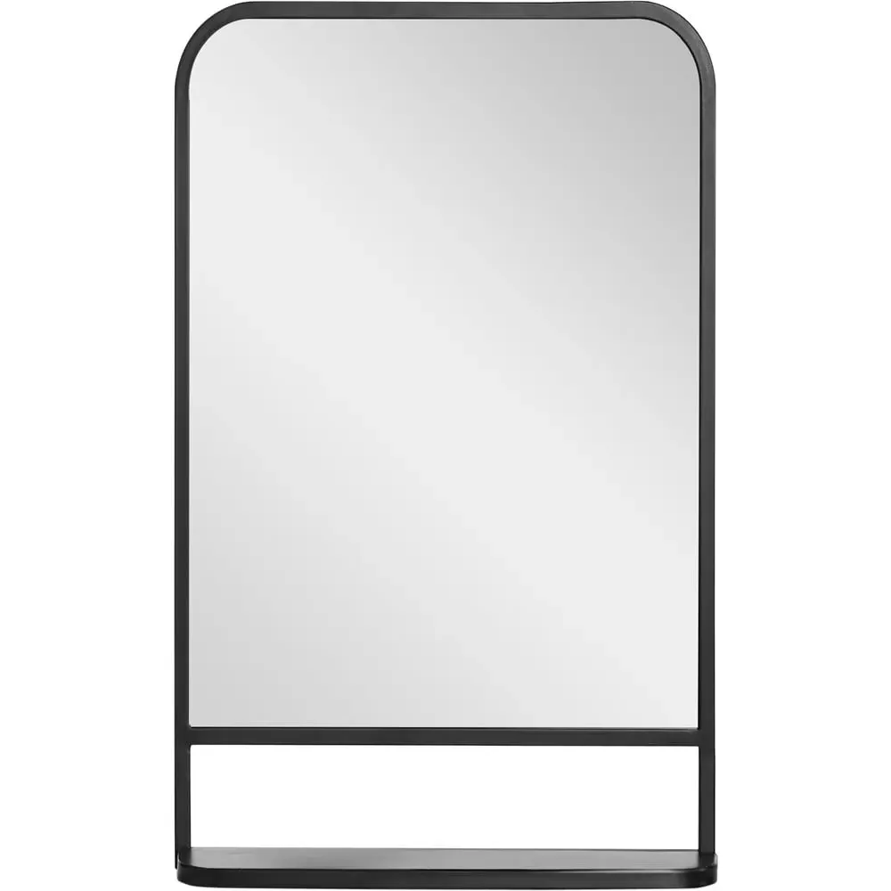 Square Wall Mirror with Shelf - Black