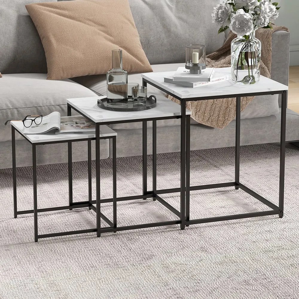 Stackable Nest of Tables Set of 3 - White, Faux Marble image