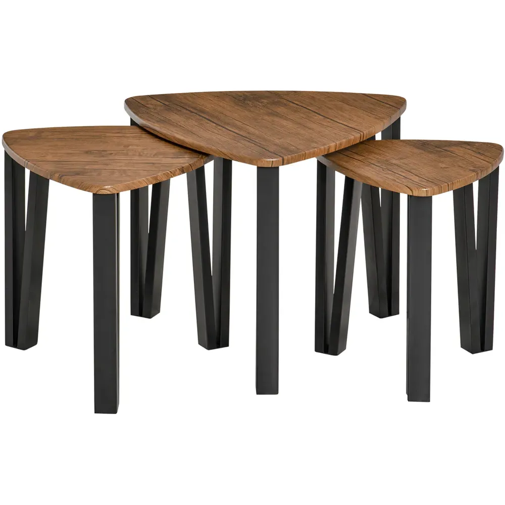 Steel Nest of Tables Set of 3 - Walnut