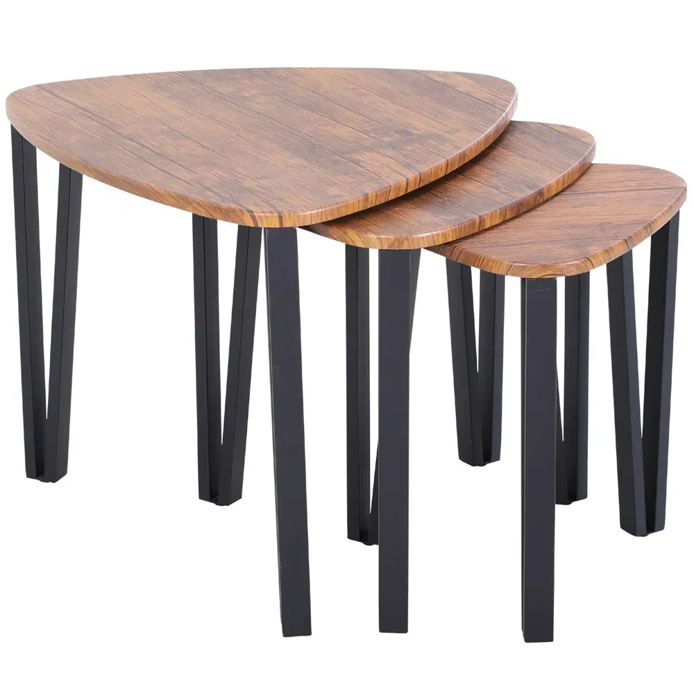Steel Nest of Tables Set of 3 - Walnut