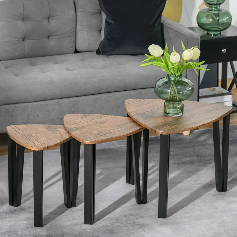 Steel Nest of Tables Set of 3 - Walnut