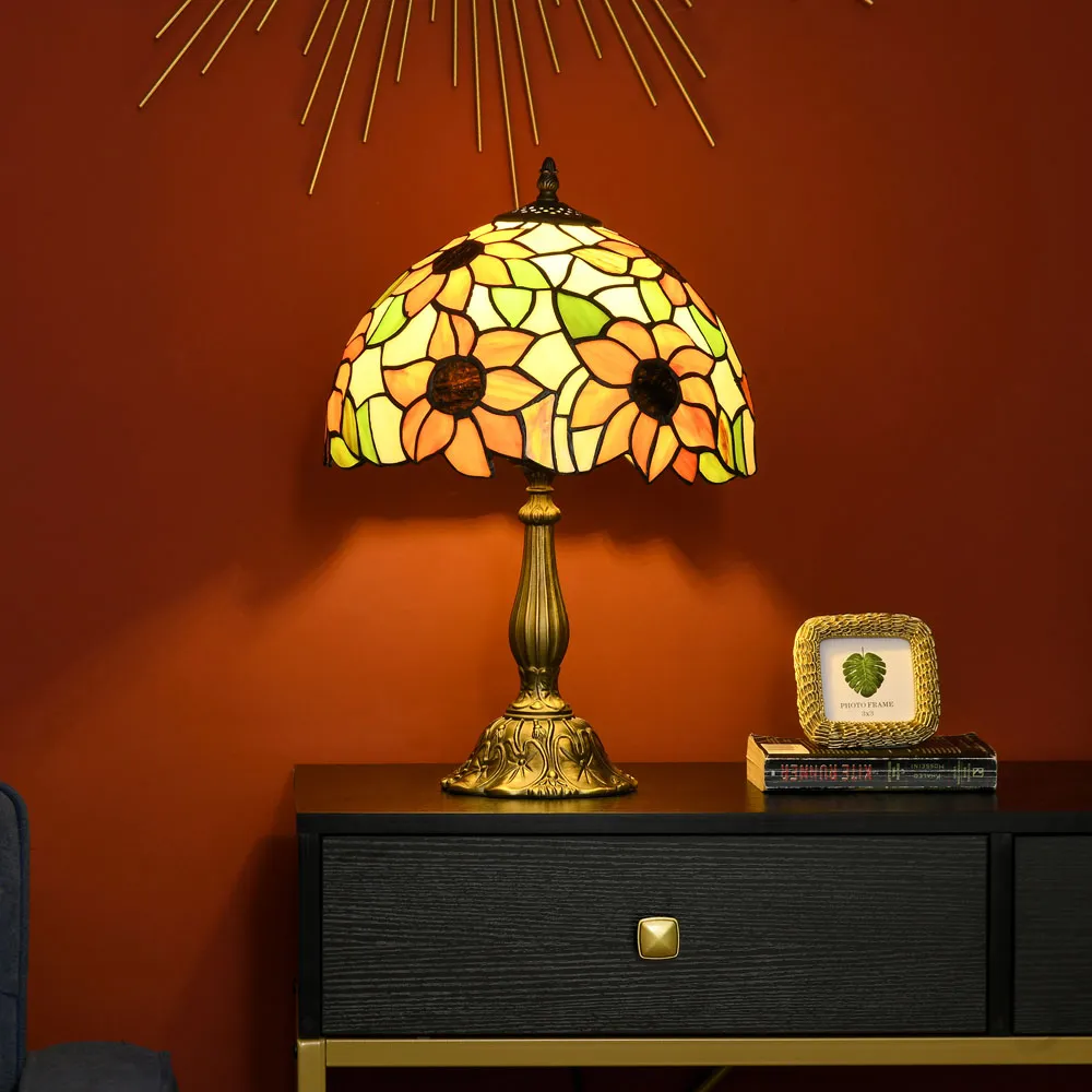 Sunflower Stained Glass Table Lamp - Orange