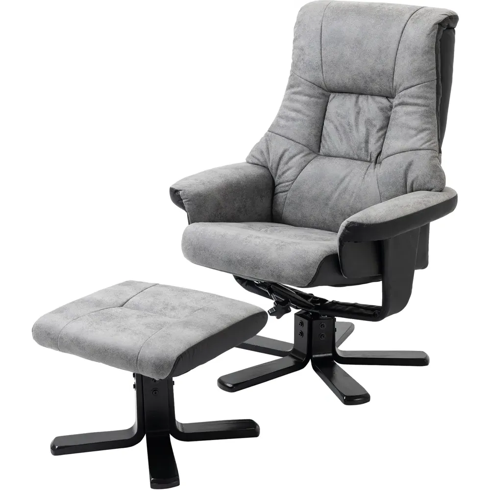 Swivel Armchair with Footstool - Grey, Microfiber