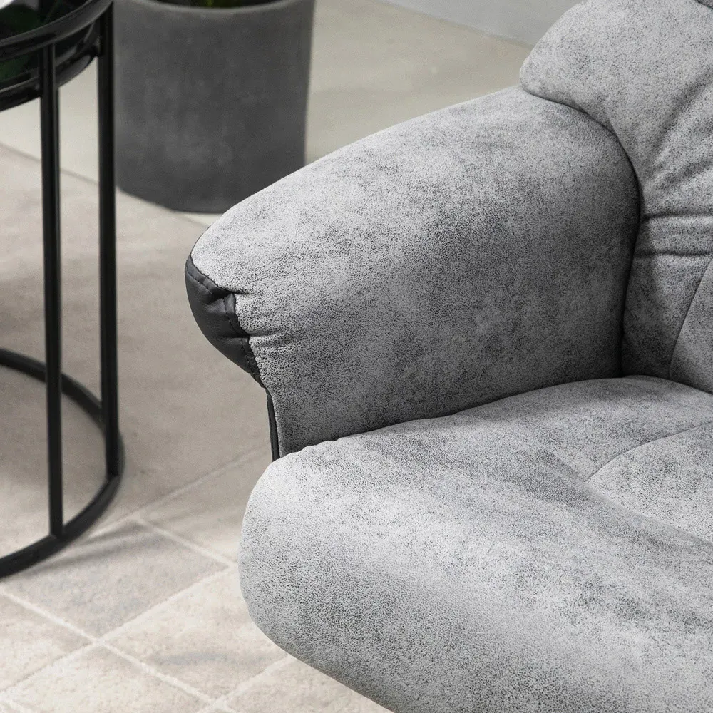 Swivel Armchair with Footstool - Grey, Microfiber